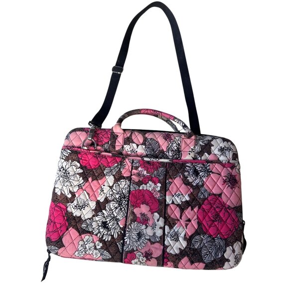 Vera Bradley Laptop Bag Pink/Black Floral Quilted w/ Shoulder Strap - Picture 2 of 7